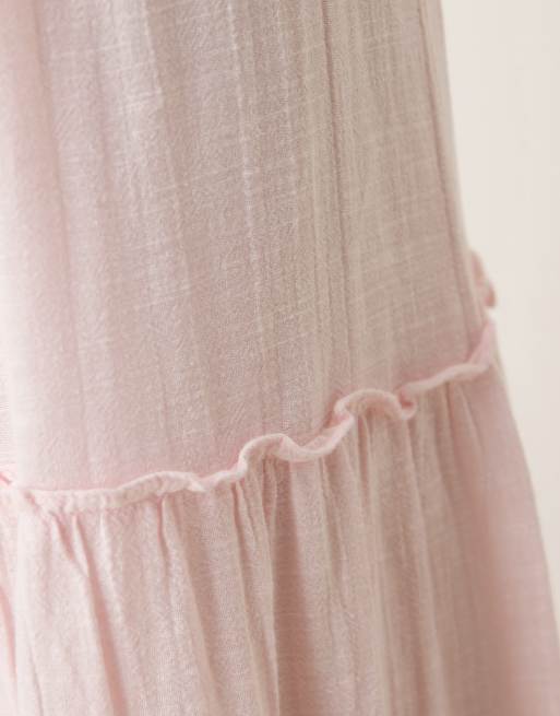 AWARE – Jasnoróżowa warstwowa spódnica maxi z podwyższonym stanem w stylu boho, 4 z 5