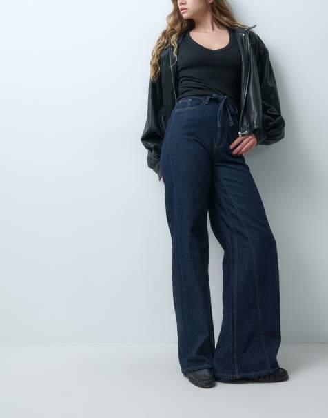 AWARE jean large à nouer à la taille avec surpiqûres contrastantes en denim bleu foncé - view 1