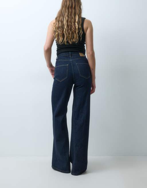 AWARE Jeans mit Bindegürtel, weitem Bein und Kontrastnähten in dunkelblauem Denim, 3 von 5
