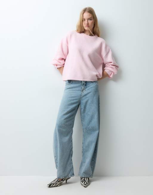 AWARE jersey premium de punto extragrande con cuello redondo y lana rosa, 2 de 5