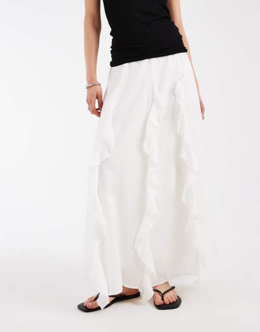 AWARE - Jupe longue style bohème à taille haute et volants - Crème, 2 de 5
