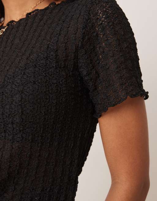 AWARE – Knapp geschnittenes, strukturiertes T-Shirt in Schwarz , 3 von 4