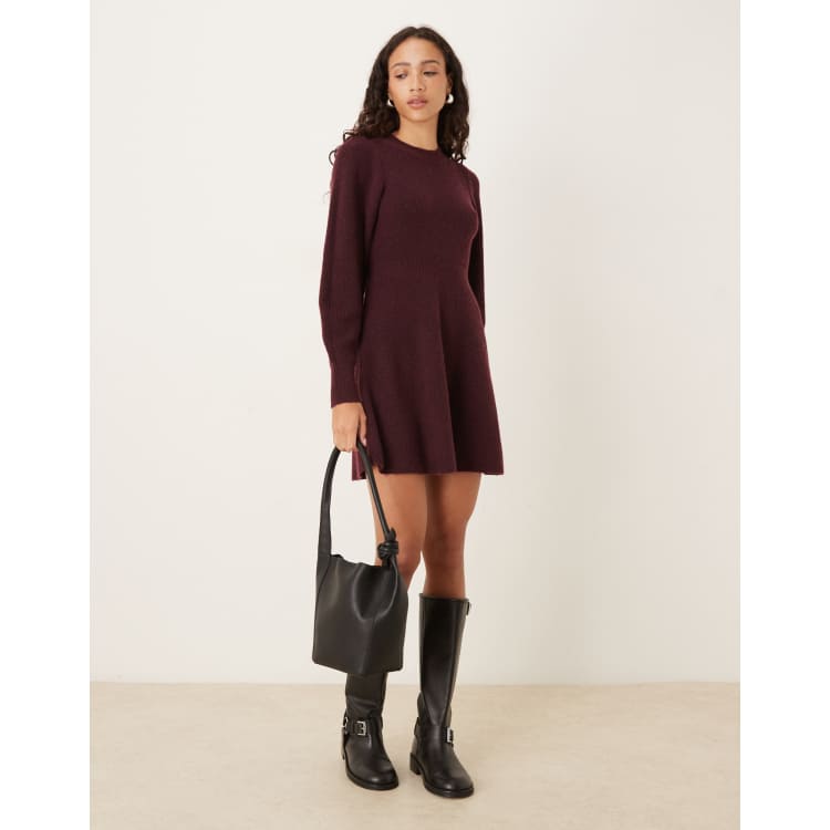 AWARE knit fit and flare mini dress in burgundy | ASOS