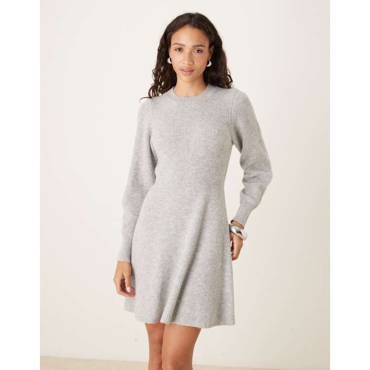 AWARE knit fit and flare mini dress in gray heather | ASOS