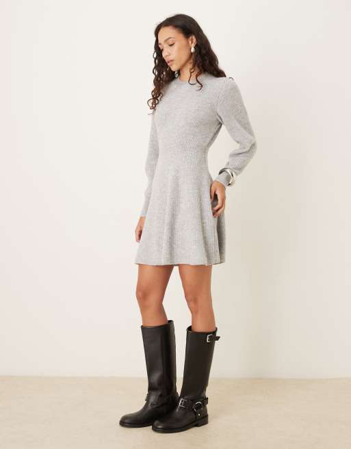 AWARE knit fit and flare mini dress in gray heather | ASOS