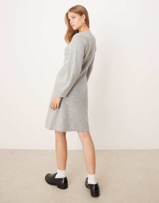 AWARE knitted button front mini dress in grey marl, 2 of 4