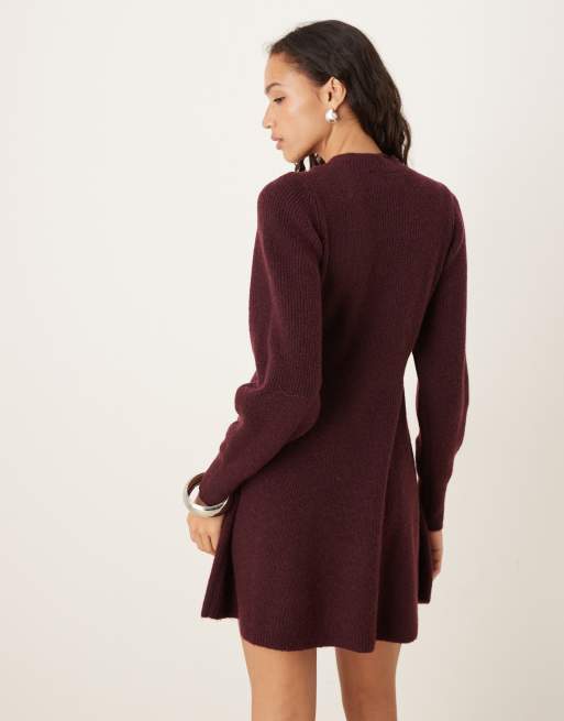 AWARE knitted fit and flare mini dress in burgundy, 2 of 4