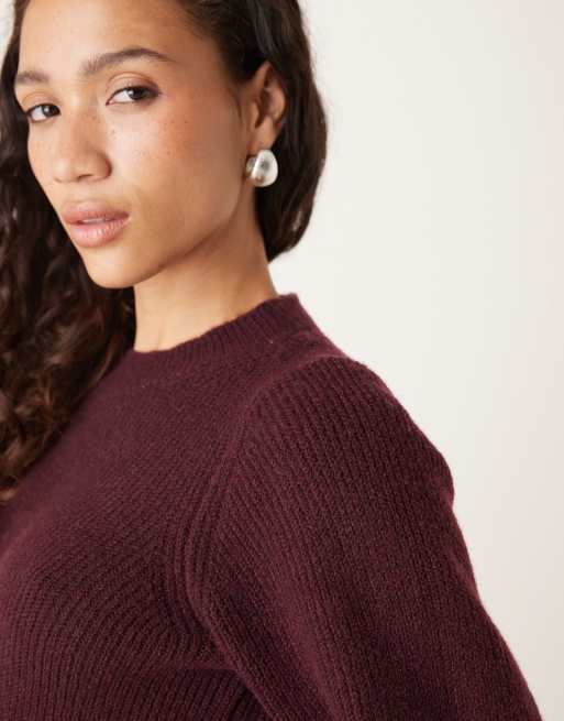 AWARE knitted fit and flare mini dress in burgundy, 3 of 4