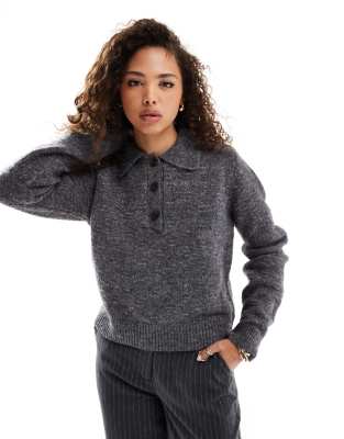 AWARE AWARE knitted polo jumper in dark grey melange