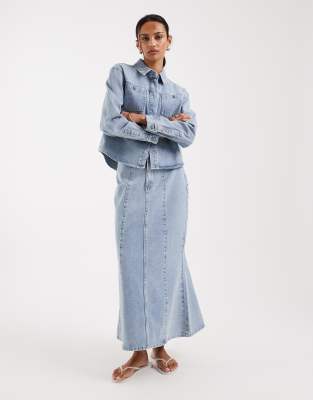 AWARE - Knöchellanger Jeansrock in Hellblau mit Ziernaht vorne, Kombiteil