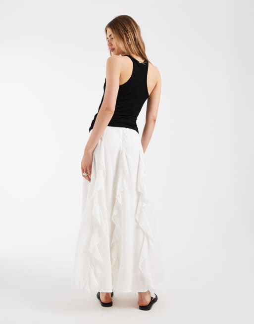 Aware – Kremowa spódnica maxi w stylu boho z podwyższonym stanem i falbankami, 5 z 5