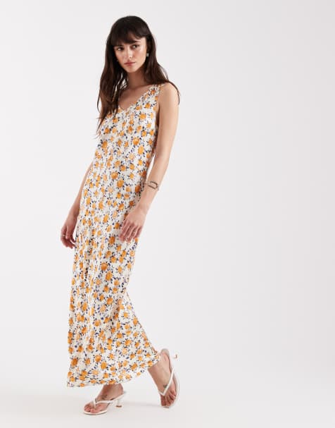 AWARE sleeveless v-neck maxi dress in cream floral print