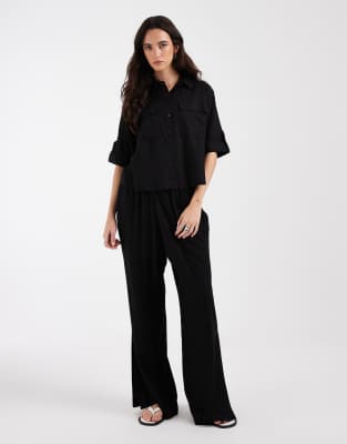AWARE linen blend high waist wide leg pants in black - part of a set black 15090₽