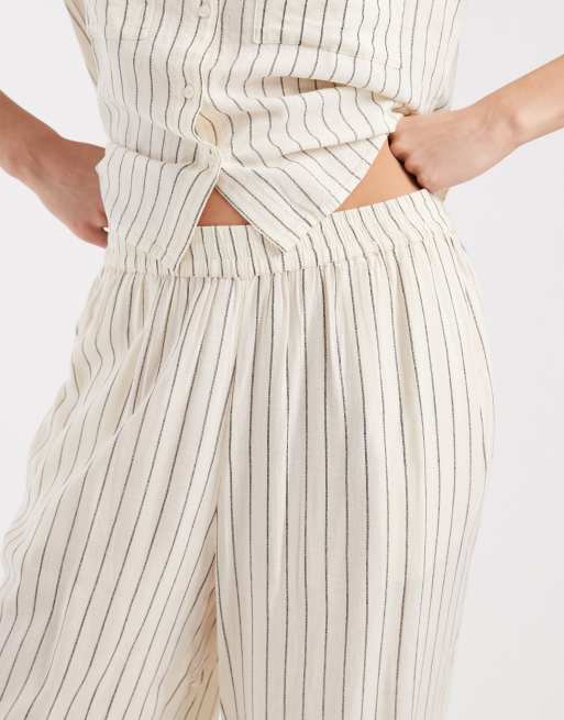 AWARE linen blend high waist wide leg pants in white and black stripe - part of a set, 3 of 5