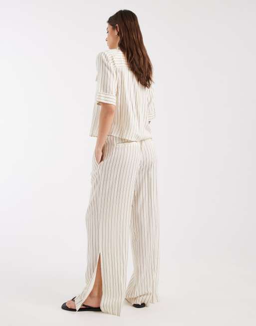 AWARE linen blend high waist wide leg pants in white and black stripe - part of a set, 5 of 5