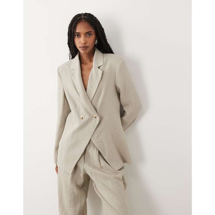 AWARE linen blend one-button asymmetric blazer in neutral - part