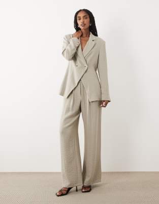 Aware Linen Blend One-button Asymmetric Blazer In White