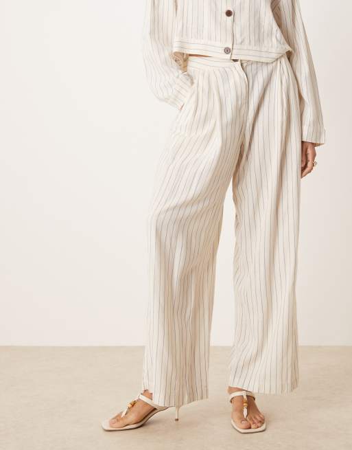 AWARE linen touch wide leg pants in white pinstripe - part of a set, 2 of 5