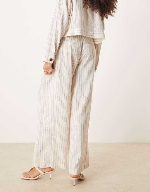 AWARE linen touch wide leg pants in white pinstripe - part of a set, 4 of 5