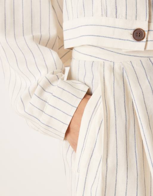 AWARE linen touch wide leg pants in white pinstripe - part of a set, 5 of 5