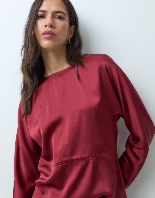 AWARE long sleeve o-neck blouse in red, 3 of 5