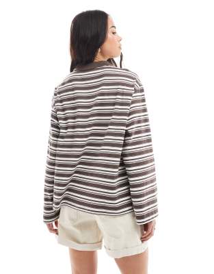 Aware Long Sleeve Polo Top In Brown