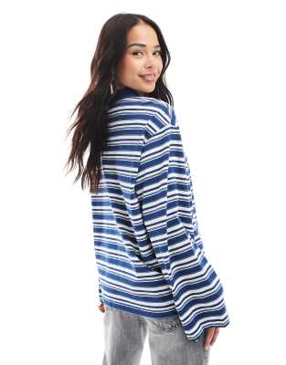 Aware Long Sleeve Polo Top In Navy
