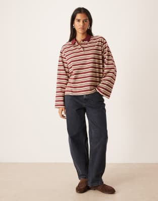 Aware Long Sleeve Polo Top In Animal Print