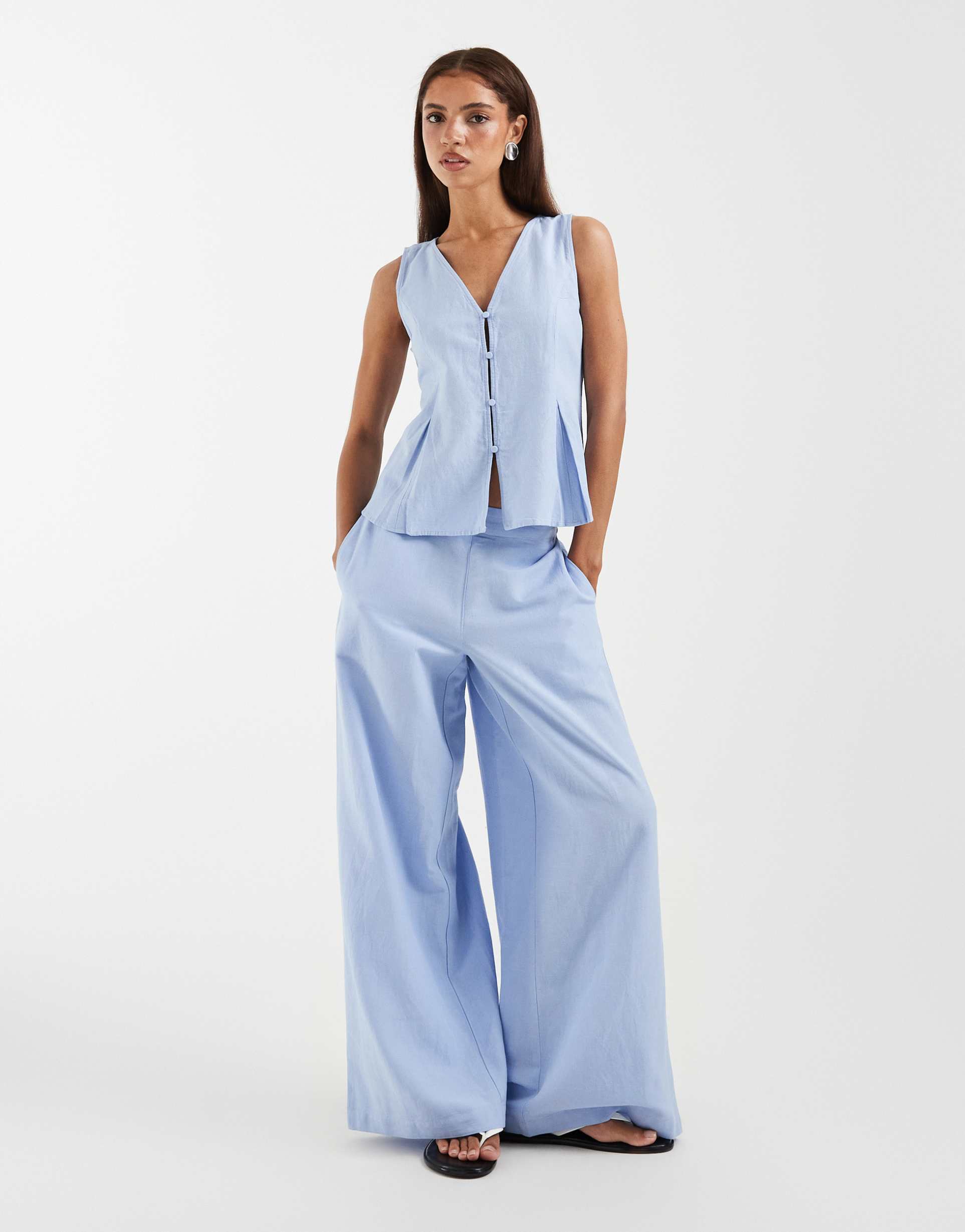 aware loose fit textured pants in light blue - part of a set