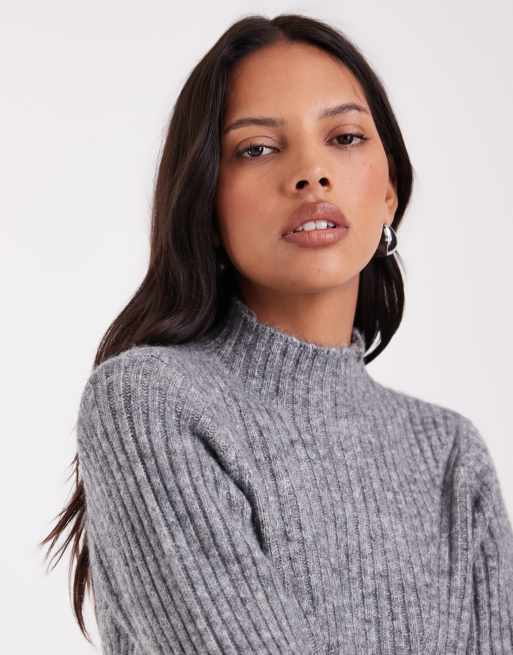 AWARE maglione a collo alto con dettagli a coste in grigio medio mélange, 3 di 4