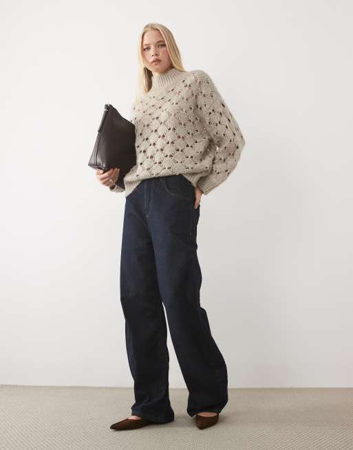 AWARE maglione accollato traforato con dettagli in mélange, 2 di 4