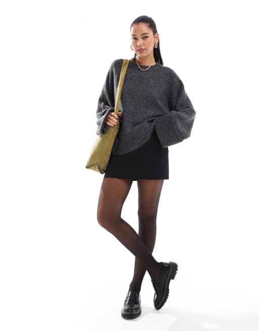 AWARE - Maglione grigio scuro mélange con maniche ampie, 2 di 4