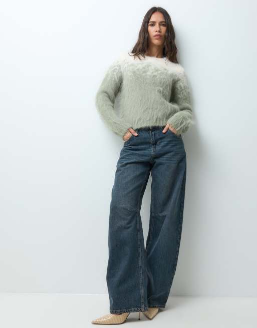 AWARE - Maglione lavorato peloso verde nebbia sfumato, 2 di 4