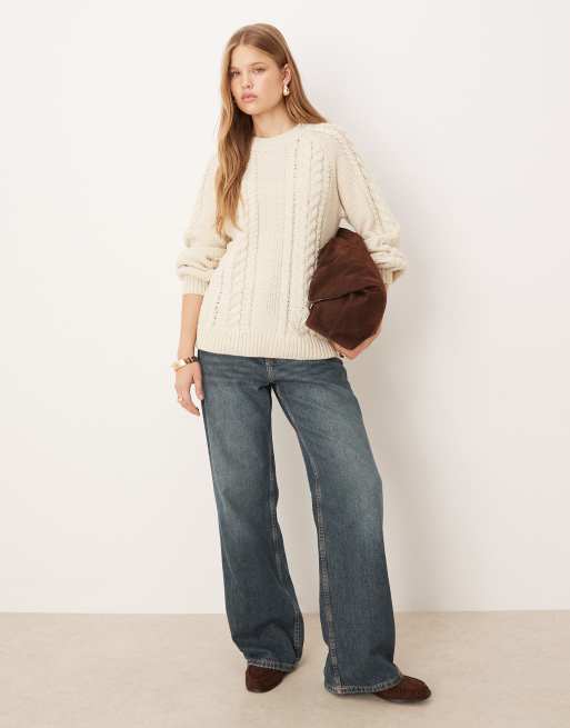 AWARE - Maglione oversize in maglia spessa a trecce color crema