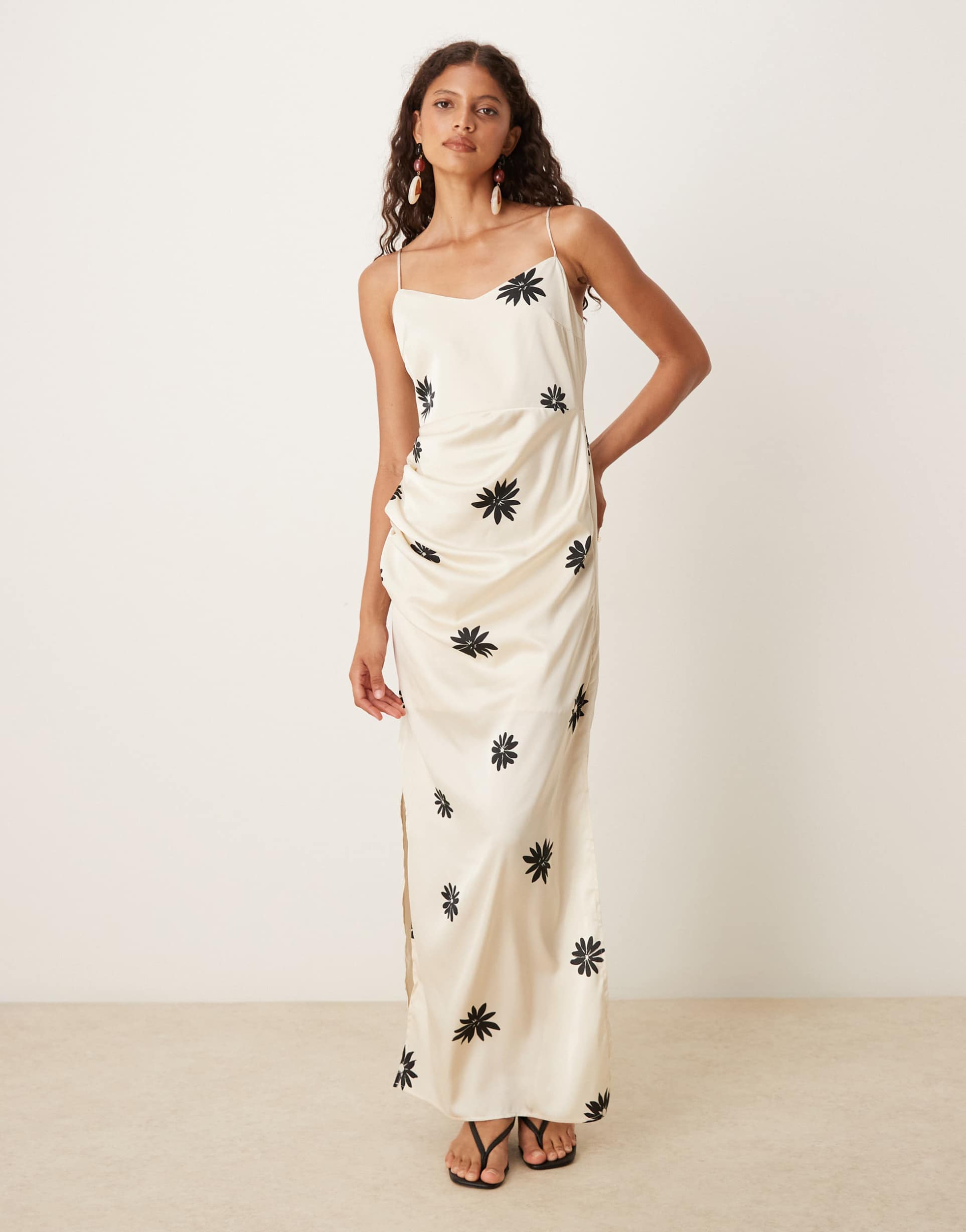 aware maxi slip dress in black and birch floral print