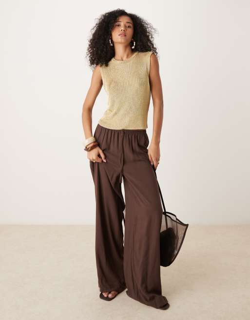 AWARE metallic open knit tank top in gold | ASOS