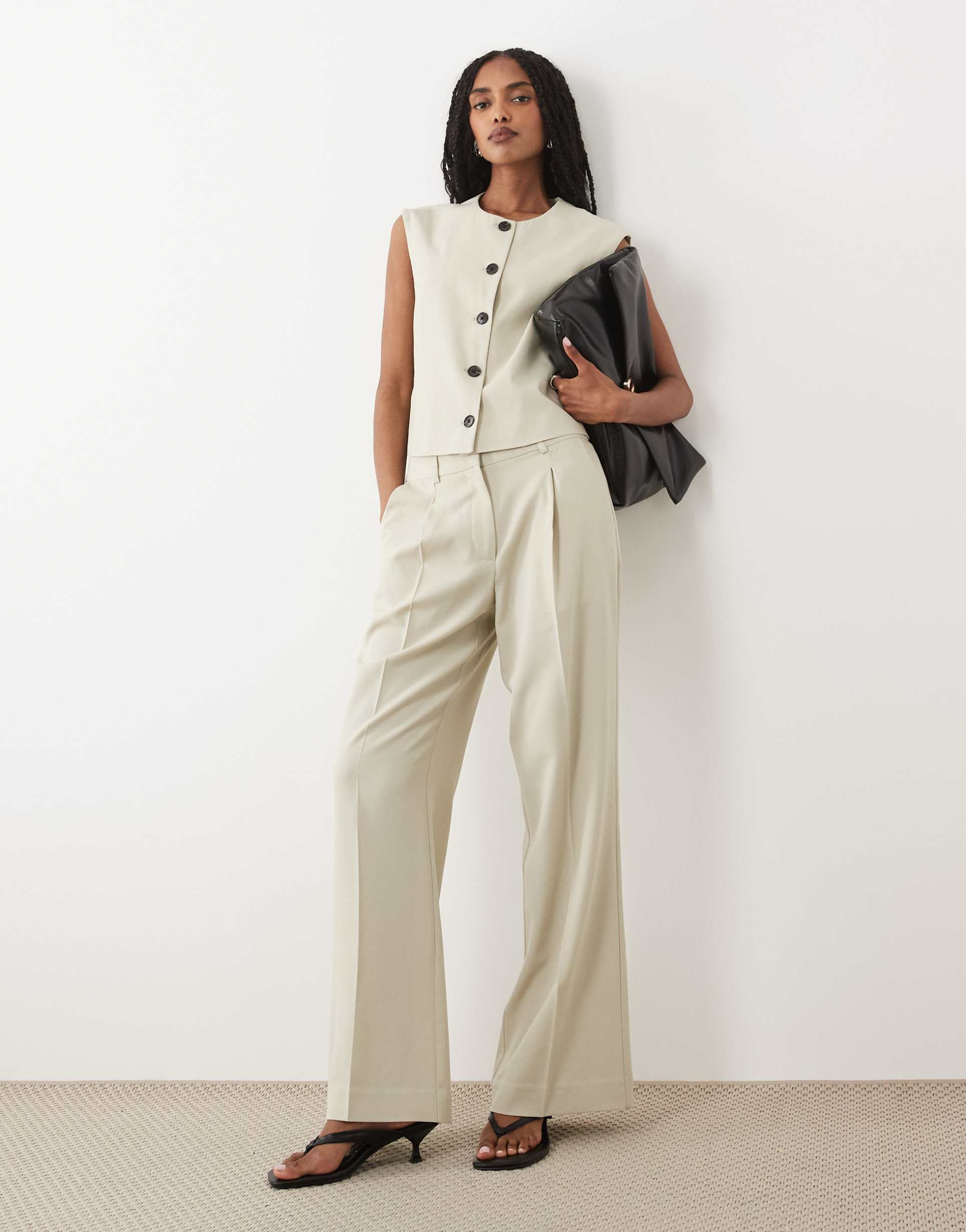 aware mid rise bootcut tailored pants in cream - part of a set