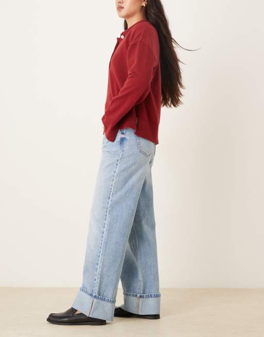 AWARE mid rise wide leg jeans with cuffs in light blue denim, 2 of 5