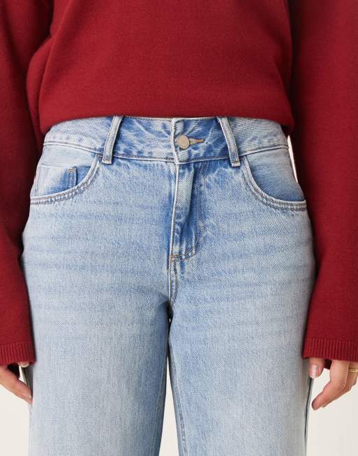 AWARE mid rise wide leg jeans with cuffs in light blue denim, 4 of 5