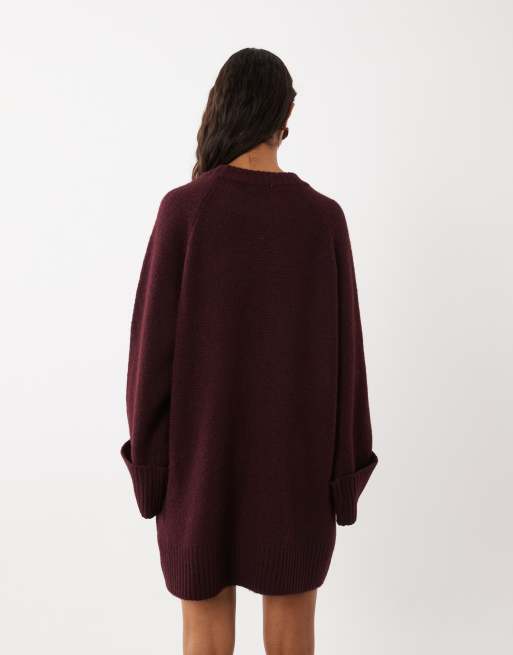 AWARE miniklänning i stickat med vida ärmar i burgundy, 4 av 4