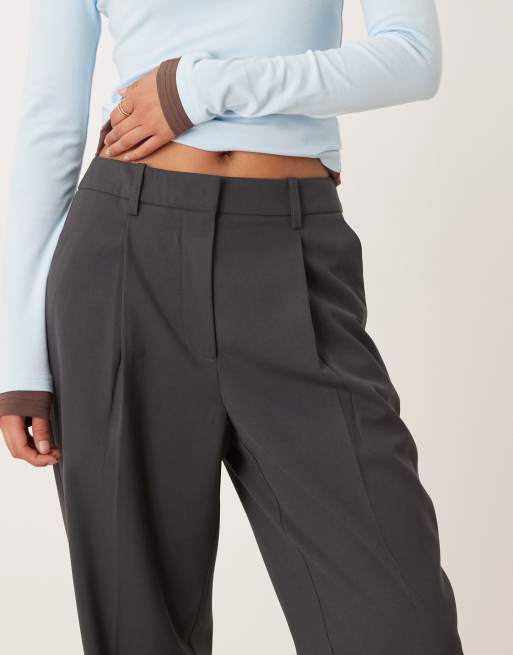 AWARE mix & match high waist pleat front trouser in dark grey melange, 3 of 5