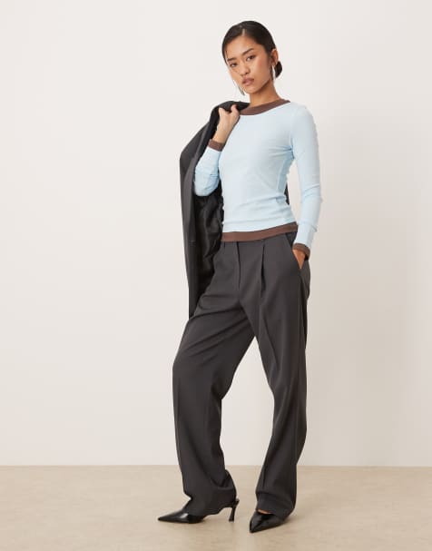 AWARE mix & match high waist pleated front pants in dark heather gray - view 1
