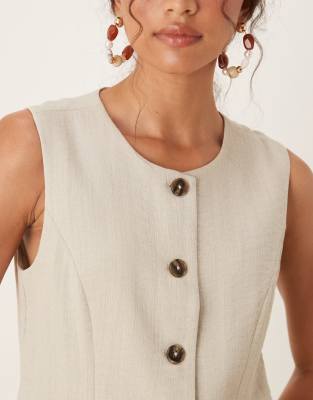 Aware Mix & Match Premium High Neck Longline Tailored Vest In Neutral
