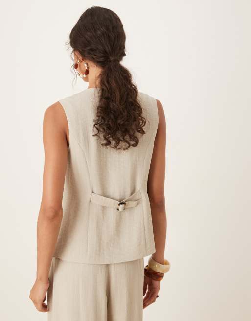 【新品未使用】SETINN｜Ceremony Vest｜NATURAL 100% linen open vest, White - Sisley