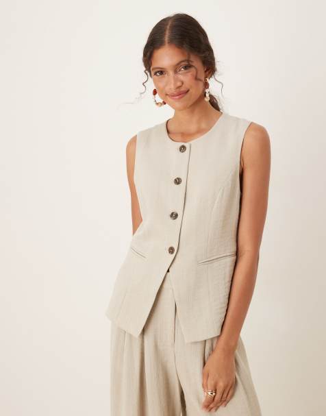AWARE mix & match premium high neck longline tailored waistcoat co-ord in stone