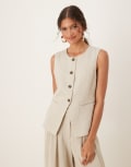 [AWARE] AWARE Mix & Match premium high neck longline tailored waistcoat in stone (part of a set)-Neutral 32 Abbey stone