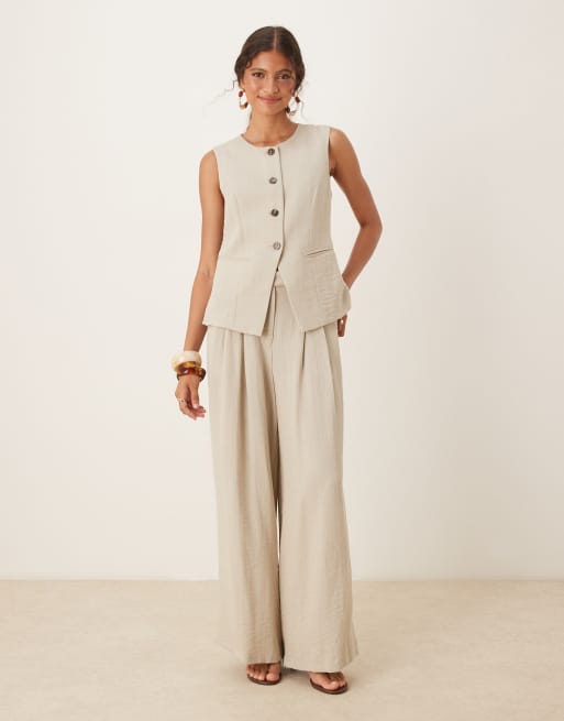 AWARE Mix & Match premium high neck longline tailored waistcoat in stone (part of a set), 3 of 4