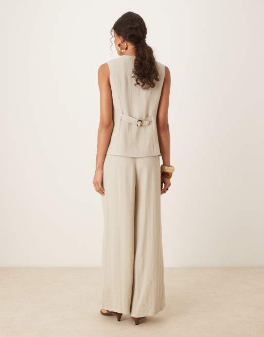 AWARE Mix & Match premium pleat front super wide leg tailored pants in stone (part of a set), 4 of 5