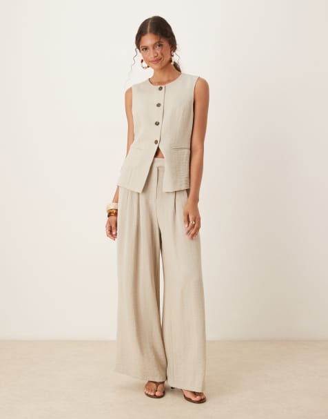 AWARE mix & match premium pleat front super wide leg tailored trouser co-ord in stone