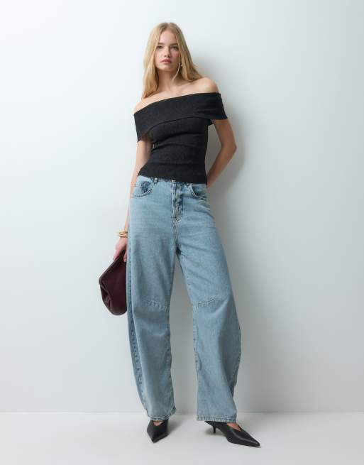 AWARE off shoulder structured bandeau top in black, 3 of 5